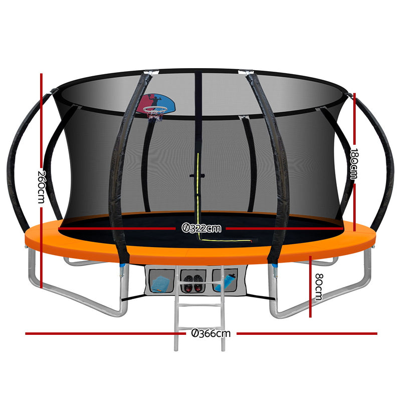 Danoz Sports - Everfit 12FT Trampoline for Kids w/ Ladder Enclosure Safety Net Rebounder Orange - Incl. Delivery