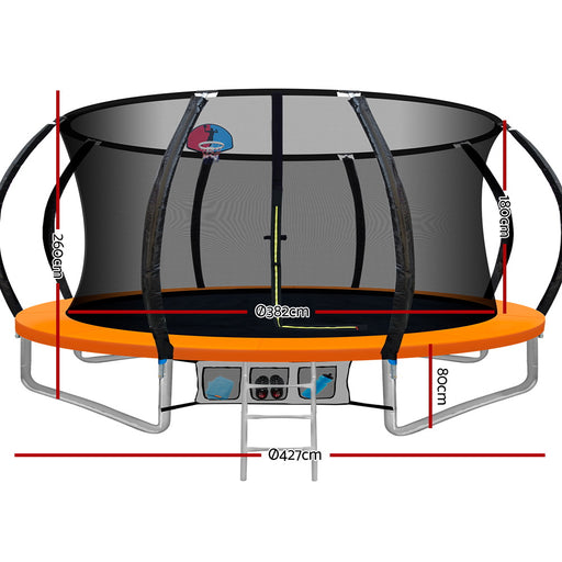Danoz Direct - Everfit 14FT Trampoline for Kids w/ Ladder Enclosure Safety Net Rebounder Orange