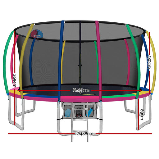 Danoz Direct - Everfit 16FT Trampoline for Kids w/ Ladder Enclosure Safety Net Rebounder Colors