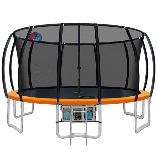 Danoz Direct - Everfit 16FT Trampoline for Kids w/ Ladder Enclosure Safety Net Rebounder Orange