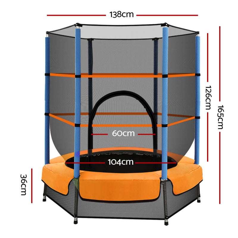 Danoz Sports - Everfit 4.5FT Trampoline for Kids w/ Enclosure Safety Net Rebounder Gift Orange - Incl. Delivery