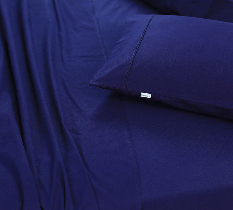 Danoz Direct -  Elan Linen 100% Egyptian Cotton Vintage Washed 500TC Navy Blue Double Bed Sheets Set
