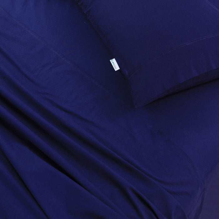 Danoz Direct -  Elan Linen 100% Egyptian Cotton Vintage Washed 500TC Navy Blue King Bed Sheets Set