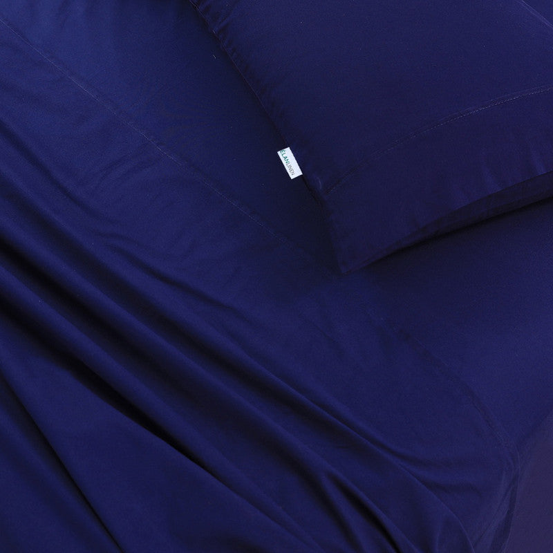 Danoz Direct -  Elan Linen 100% Egyptian Cotton Vintage Washed 500TC Navy Blue King Single Bed Sheets Set