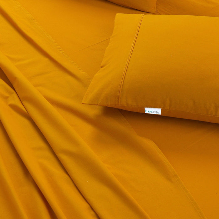 Danoz Direct -  Elan Linen 100% Egyptian Cotton Vintage Washed 500TC Mustard 50 cm Deep Mega King Bed Sheets Set