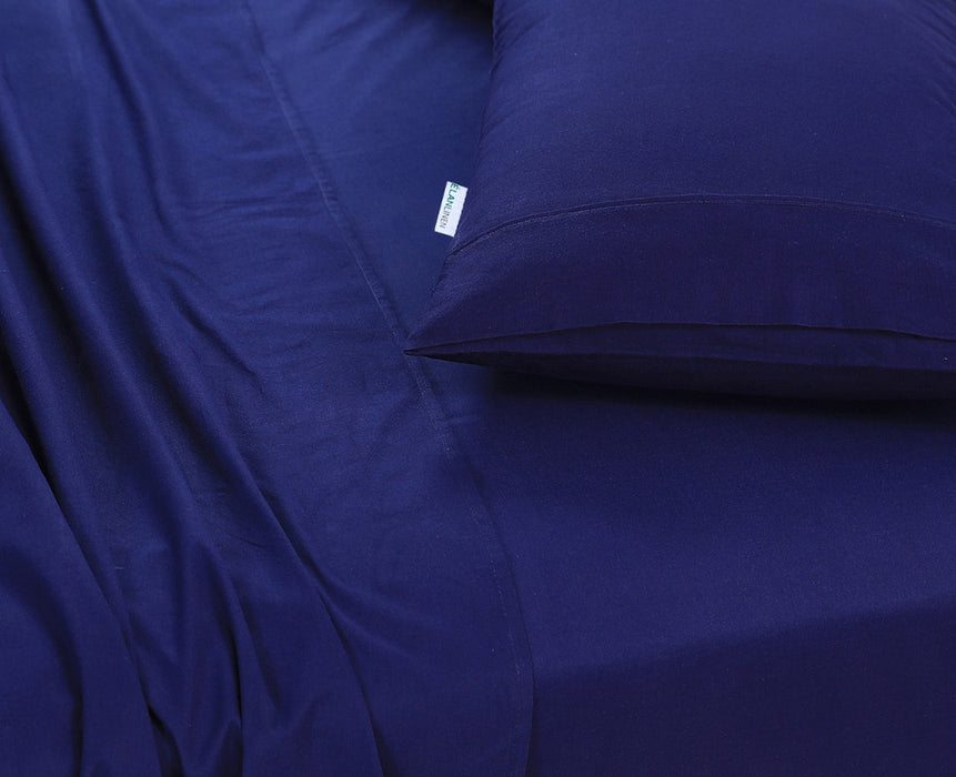 Danoz Direct -  Elan Linen 100% Egyptian Cotton Vintage Washed 500TC Navy Blue 50 cm Deep Mega King Bed Sheets Set