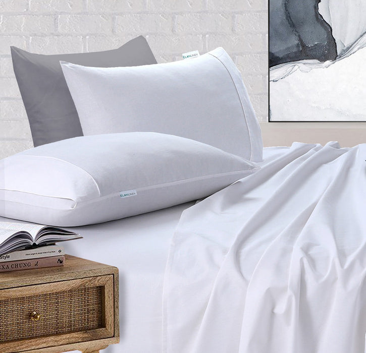 Danoz Direct -  Elan Linen 100% Egyptian Cotton Vintage Washed 500TC White 50 cm deep Mega King Bed Sheets Set