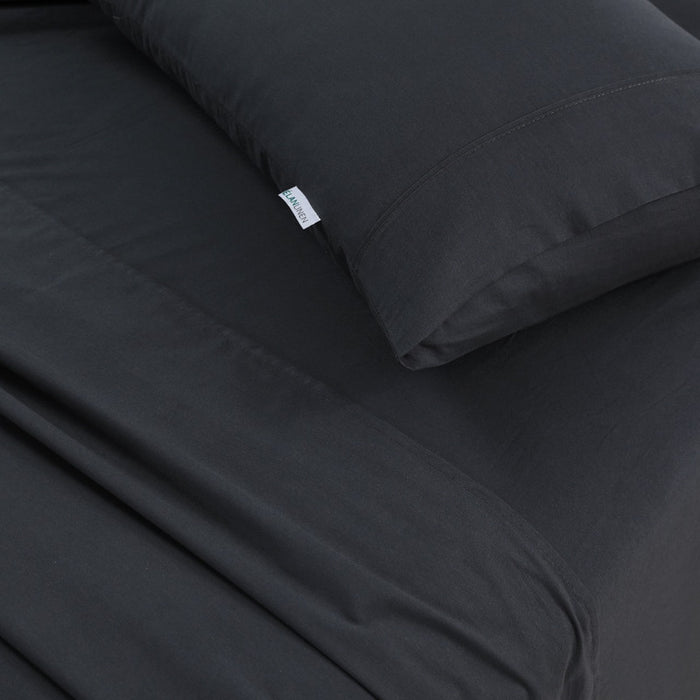 Danoz Direct -  Elan Linen 100% Egyptian Cotton Vintage Washed 500TC Charcoal Queen Bed Sheets Set