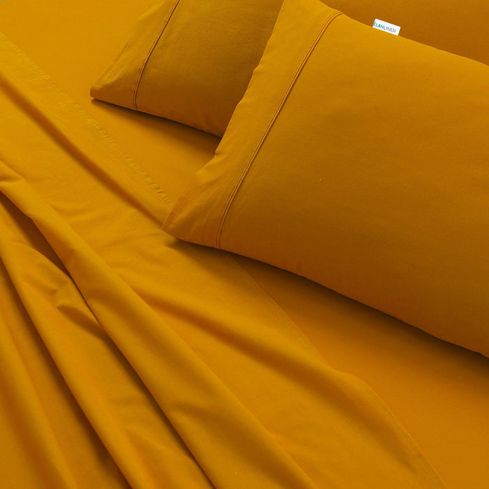Danoz Direct -  Elan Linen 100% Egyptian Cotton Vintage Washed 500TC Mustard Queen Bed Sheets Set