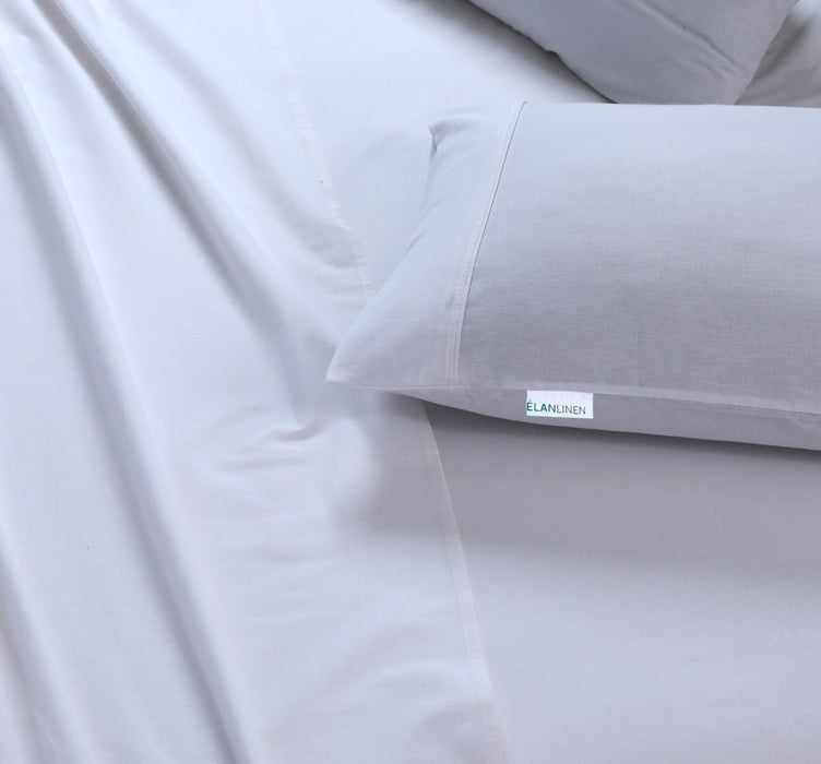 Danoz Direct -  Elan Linen 100% Egyptian Cotton Vintage Washed 500TC White Queen Bed Sheets Set