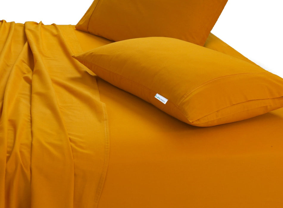 Danoz Direct -  Elan Linen 100% Egyptian Cotton Vintage Washed 500TC Mustard Single Bed Sheets Set