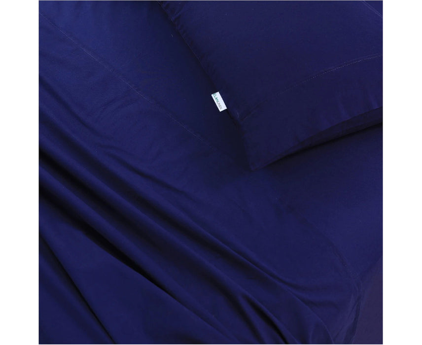 Danoz Direct -  Elan Linen 100% Egyptian Cotton Vintage Washed 500TC Navy Blue Single Bed Sheets Set