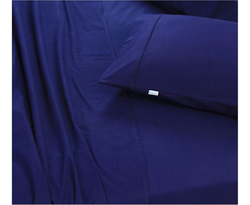 Danoz Direct -  Elan Linen 100% Egyptian Cotton Vintage Washed 500TC Navy Blue Single Bed Sheets Set