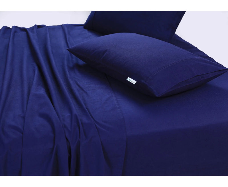 Danoz Direct -  Elan Linen 100% Egyptian Cotton Vintage Washed 500TC Navy Blue Single Bed Sheets Set