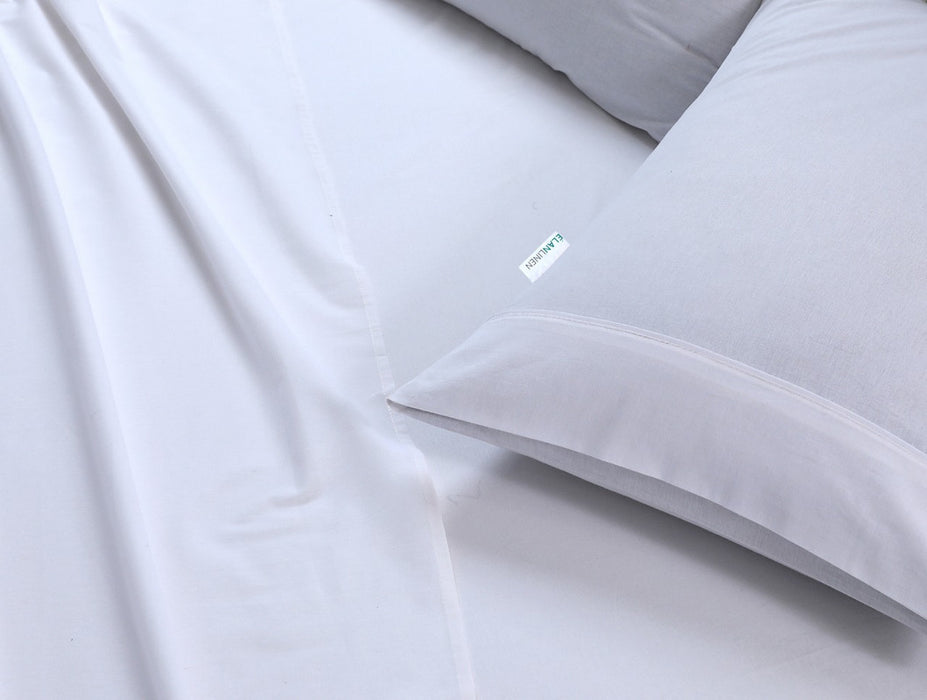 Danoz Direct -  Elan Linen 100% Egyptian Cotton Vintage Washed 500TC White Single Bed Sheets Set