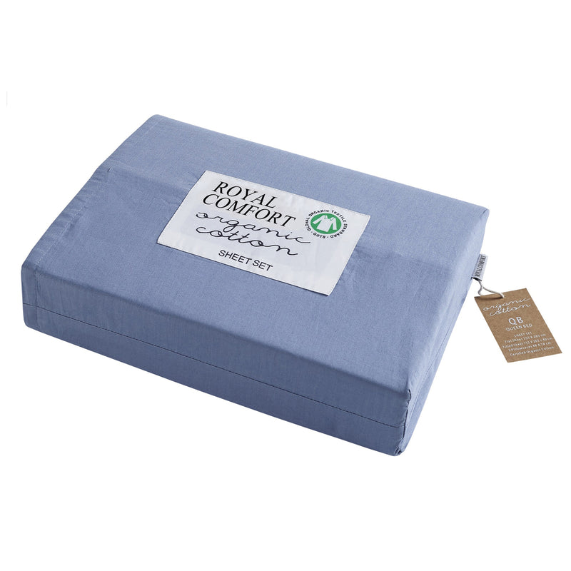 Danoz Direct -  Royal Comfort 250TC Organic 100% Cotton Sheet Set 4 Piece Luxury Hotel Style - Double - Indigo