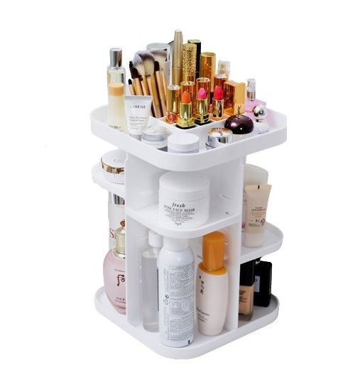 Danoz Direct - 360 Rotating Large Capacity Makeup Organizer for Bedroom and Bathroom (White)