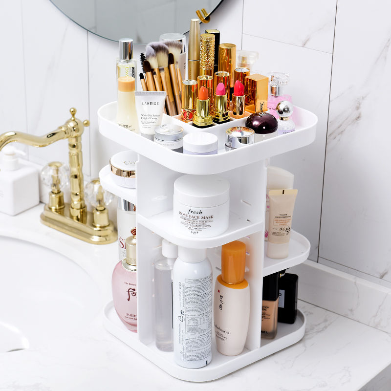 Danoz Direct - 360 Rotating Large Capacity Makeup Organizer for Bedroom and Bathroom (White)