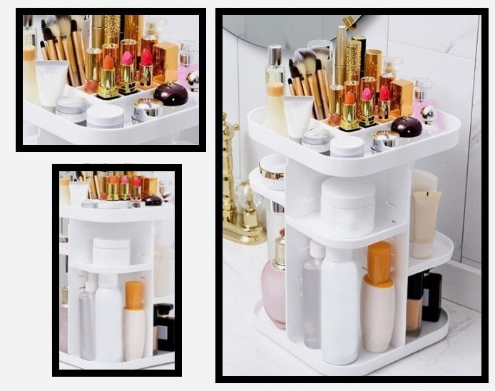 Danoz Direct - 360 Rotating Large Capacity Makeup Organizer for Bedroom and Bathroom (White)