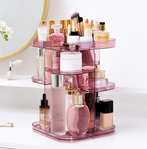 Danoz Direct - 360 Rotating Large Capacity Makeup Organizer for Bedroom and Bathroom (Pink)