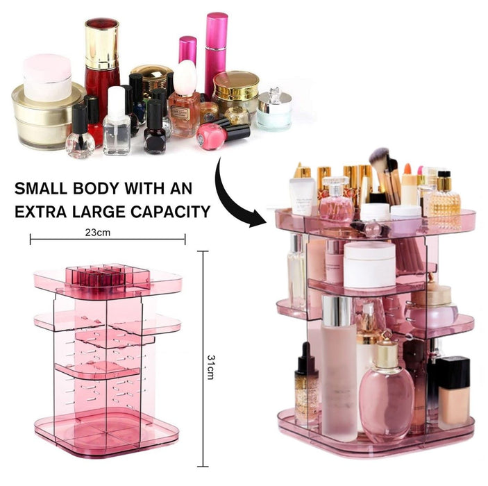 Danoz Direct - 360 Rotating Large Capacity Makeup Organizer for Bedroom and Bathroom (Pink)
