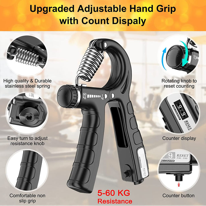 Danoz Direct -  2 Pack Adjustable Hand Grip Strengthener for Hand Grip Strength and Wrist Rehabilitation (Resistance 5-60 kg)