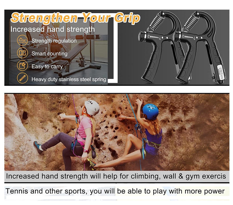 Danoz Direct -  2 Pack Adjustable Hand Grip Strengthener for Hand Grip Strength and Wrist Rehabilitation (Resistance 5-60 kg)