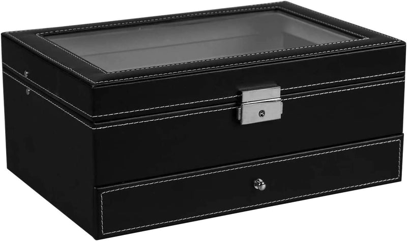Danoz Direct - 12 Slot PU Leather Lockable Watch and Jewelry Storage Boxes (Black)