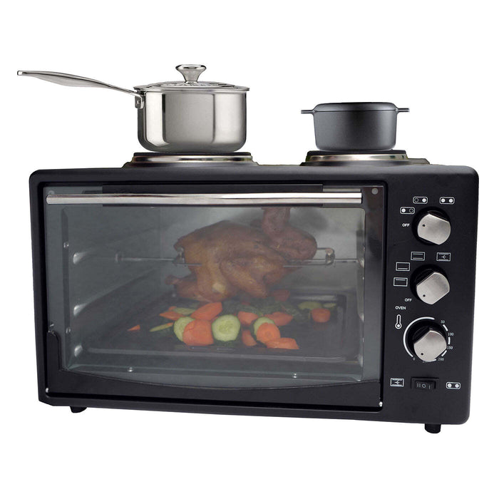 Experience the convenience of Danoz Direct Portable Oven Rotisserie Cooking. With a spacious 34L capacity and powerful 1700W