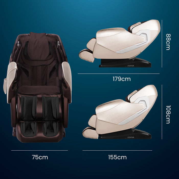 Danoz Direct - FORTIA Cloud 9 MkII Electric Massage Chair Full Body Zero Gravity with Heat and Bluetooth, Cream/Brown