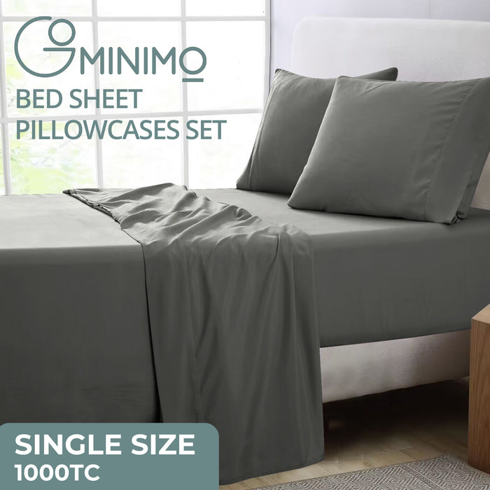 Danoz Direct -  GOMINIMO 4 Pcs Bed Sheet Set 1000 Thread Count Ultra Soft Microfiber - Single (Grey) GO-BS-109-XS