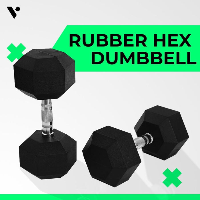 Danoz Direct -  Verpeak Rubber Hex Dumbbells 22.5kg - VP-DB-109