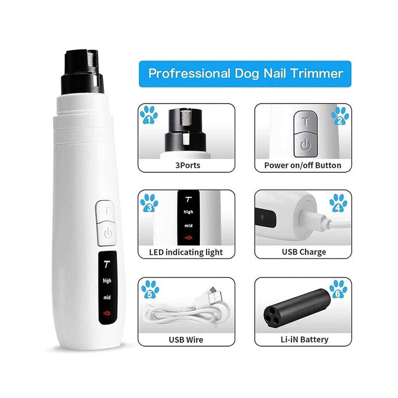 Danoz Pets - Pet Nail Grinder Dog🐶 Cat Electric Trimmer Turbo USB Rechargeable Claw Filer N9