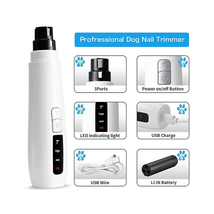 Danoz Direct - Pet Nail Grinder Dog Cat Electric Trimmer Turbo USB Rechargeable Claw Filer N9