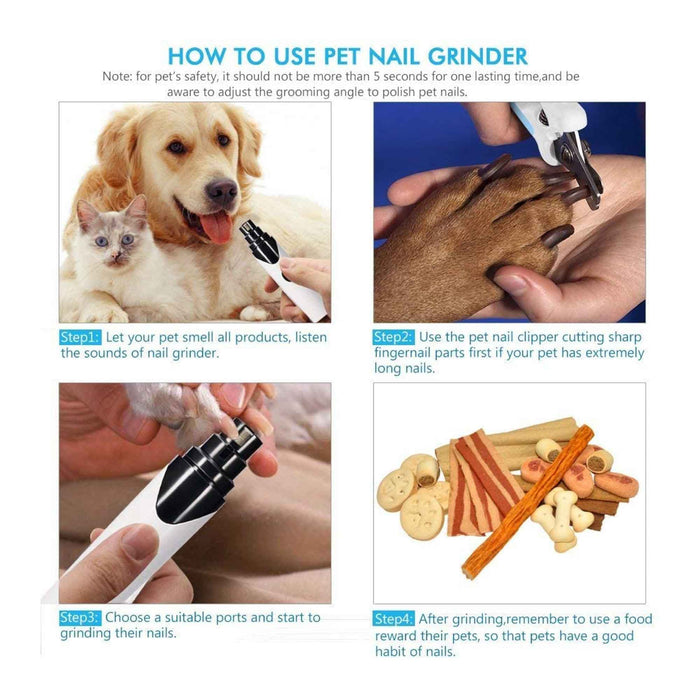 Danoz Direct - Pet Nail Grinder Dog Cat Electric Trimmer Rechargeable Clipper Claw Filer N8