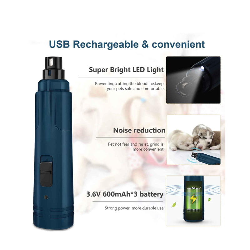 Danoz Pets - LED Light Pet Nail Grinder Dog🐶 Cat Electric Trimmer 2 Speed Rechargeable Filer