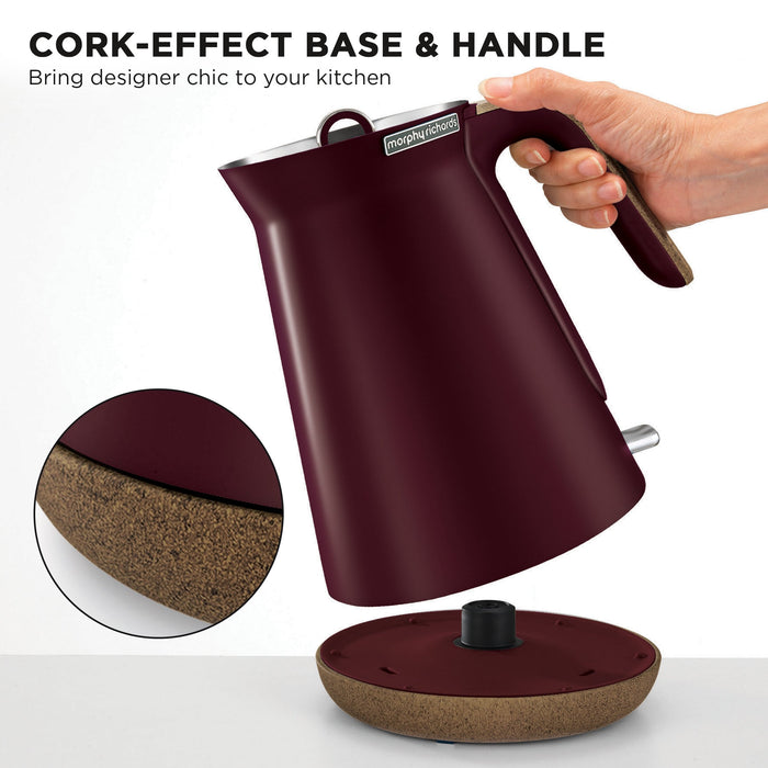 Danoz Direct - Morphy Richards 1.5L Aspect Kettle - Maroon with Cork-Effect Trim