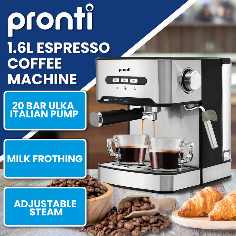 Danoz Direct - Pronti 1.6L Automatic Coffee Espresso Machine with Steam Frother