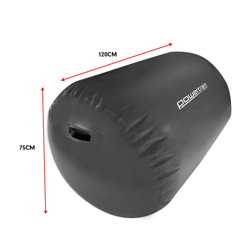 Danoz Direct -  Powertrain Sports Inflatable Gymnastics Air Barrel Exercise Roller 120 x 75cm - Black