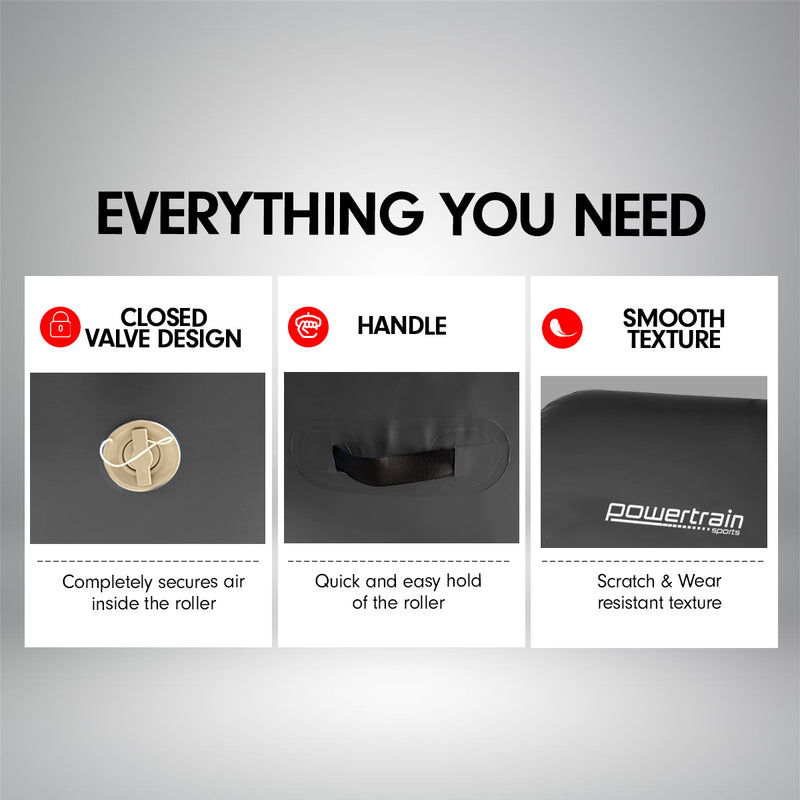 Danoz Direct -  Powertrain Sports Inflatable Gymnastics Air Barrel Exercise Roller 120 x 75cm - Black