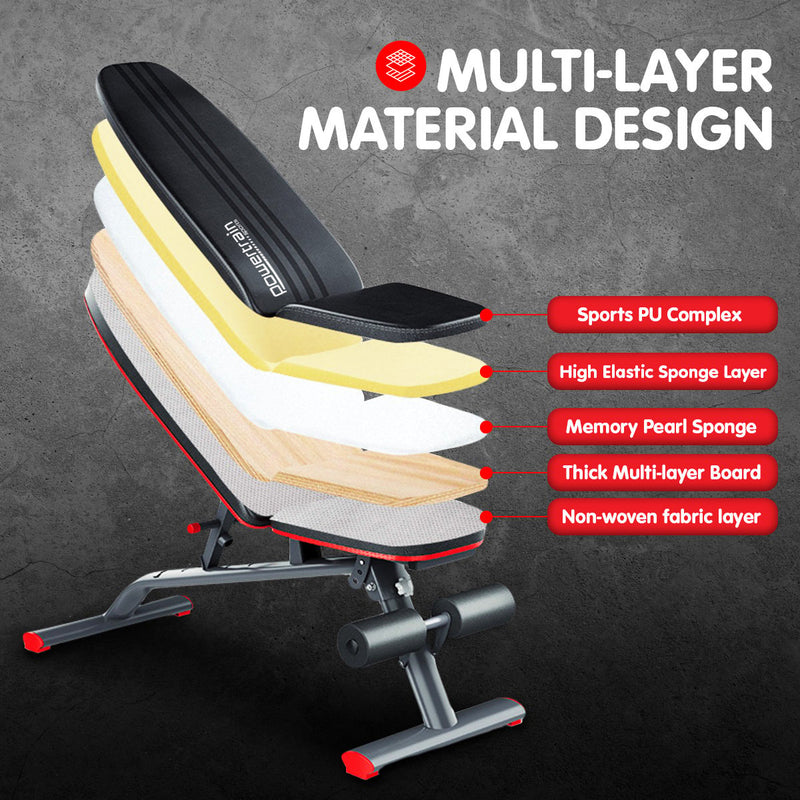 Danoz Direct -  Powertrain Home Gym Bench Adjustable Flat Incline Decline FID 250KG Load