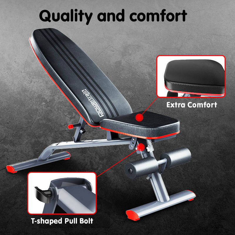 Danoz Direct -  Powertrain Home Gym Bench Adjustable Flat Incline Decline FID 250KG Load