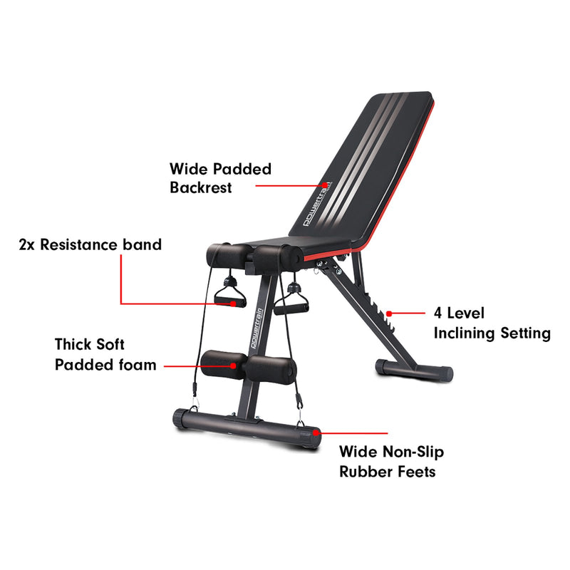 Danoz Direct -  Powertrain Adjustable Incline Decline Exercise Bench Resistance Bands