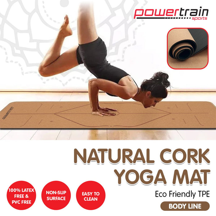 Danoz Direct -  Powertrain Cork Yoga Mat with Carry Straps Home Gym Pilates - Body Line