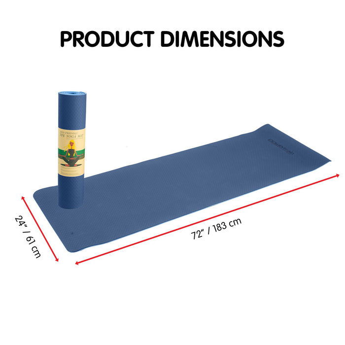 Danoz Direct -  Powertrain Eco-friendly Dual Layer 8mm Yoga Mat | Dark Blue | Non-slip Surface And Carry Strap For Ultimate Comfort And Portability