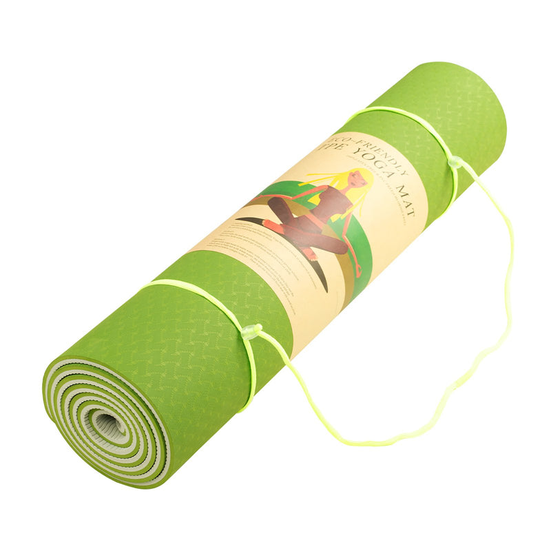 Danoz Direct -  Powertrain Eco-friendly Dual Layer 8mm Yoga Mat | Lime Green | Non-slip Surface, And Carry Strap For Ultimate Comfort And Portability