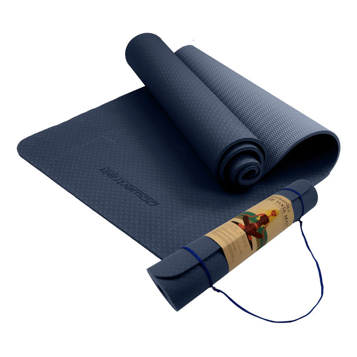 Danoz Direct -  Powertrain Eco-friendly Dual Layer 6mm Yoga Mat | Navy | Non-slip Surface And Carry Strap For Ultimate Comfort And Portability