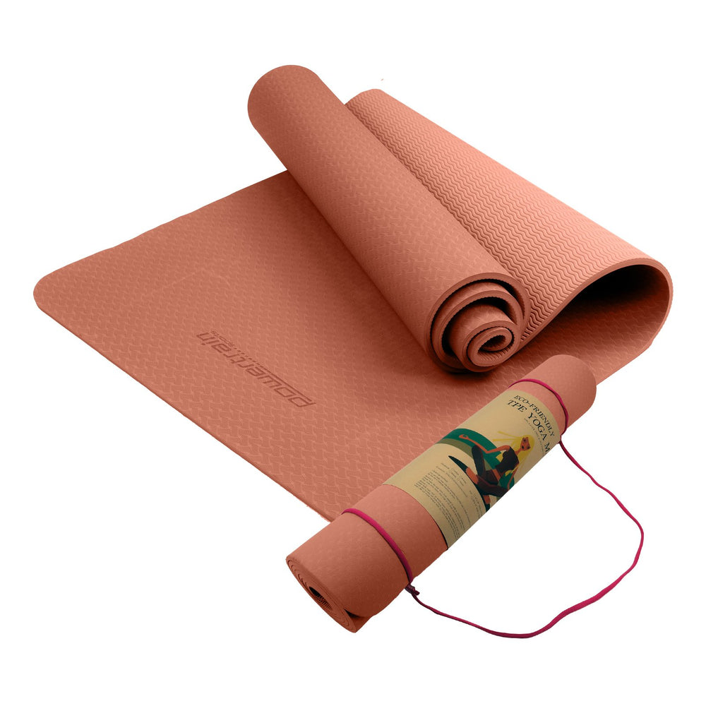 Danoz Direct -  Powertrain Eco-friendly Dual Layer 6mm Yoga Mat | Peach | Non-slip Surface And Carry Strap For Ultimate Comfort And Portability