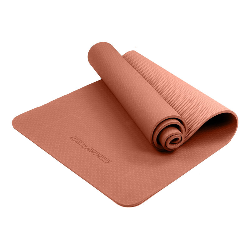 Danoz Direct -  Powertrain Eco-friendly Dual Layer 6mm Yoga Mat | Peach | Non-slip Surface And Carry Strap For Ultimate Comfort And Portability