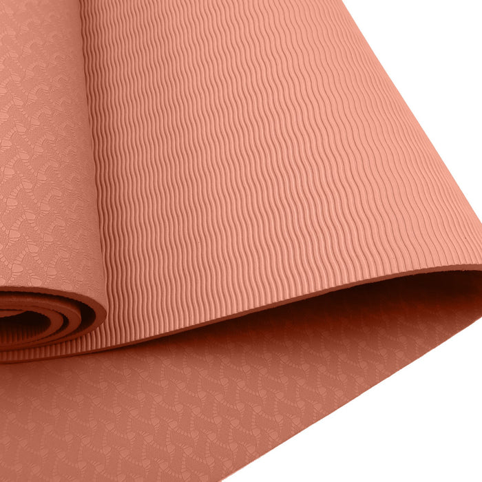 Danoz Direct -  Powertrain Eco-friendly Dual Layer 6mm Yoga Mat | Peach | Non-slip Surface And Carry Strap For Ultimate Comfort And Portability